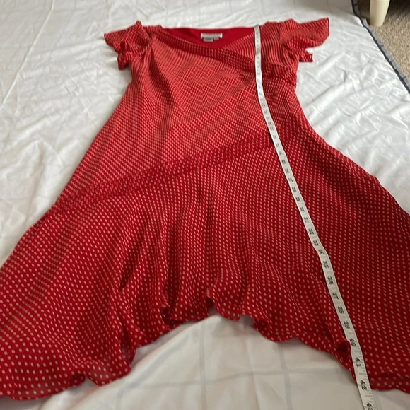 Adrianna Papell Silk Polka Dot Asymmetrical Hem Dress in Red & Cream Siz… - Picture 10 of 12